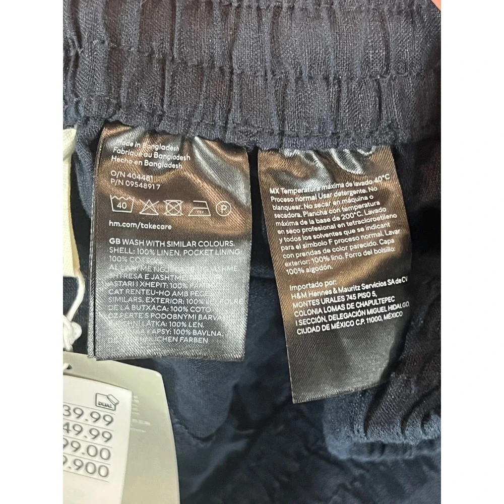 H&M Premium Selection Linen Pants Women Small Black Elastic Drawstring NEW